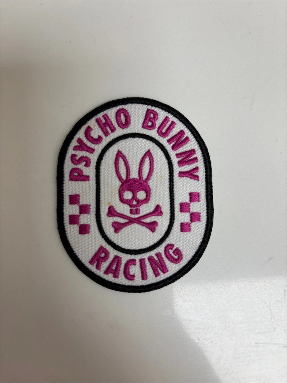 Psycho Bunny - Racing Iron On Patch - White & Pink - NWT